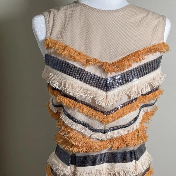 Eva Mendez Orange & Cream Sequin Flapper Style Dress - Picture 1 of 2